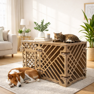 Интерьерный вольер-домик 100×50×60 см — паттерн «Линии», цвет шоколад