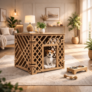 Интерьерный вольер-домик 70×50×60 см — паттерн «Линии», цвет шоколад