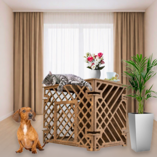 Интерьерный вольер-домик 70×50×60 см — паттерн «Линии», цвет шоколад