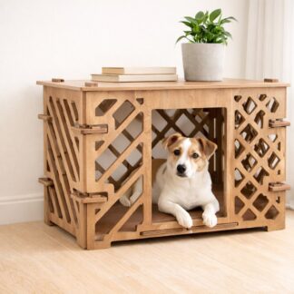 Интерьерный вольер-домик 70×40×50 см — паттерн «Линии», цвет шоколад