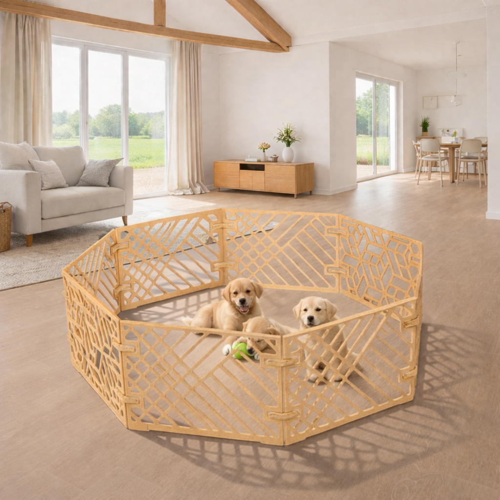 Интерьерный манеж для щенков — «Линии», 8 секций, цвет натуральный