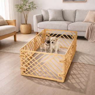 Интерьерный манеж для щенков — «Линии», 6 секций, прямоугольный, цвет натуральный