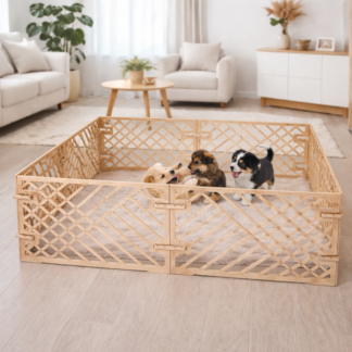 Интерьерный манеж для щенков — «Линии», 8 секций, квадратный, цвет натуральный